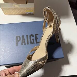 PAIGE Metallic Gold Pointed-Toe Ankle-Strap Heels